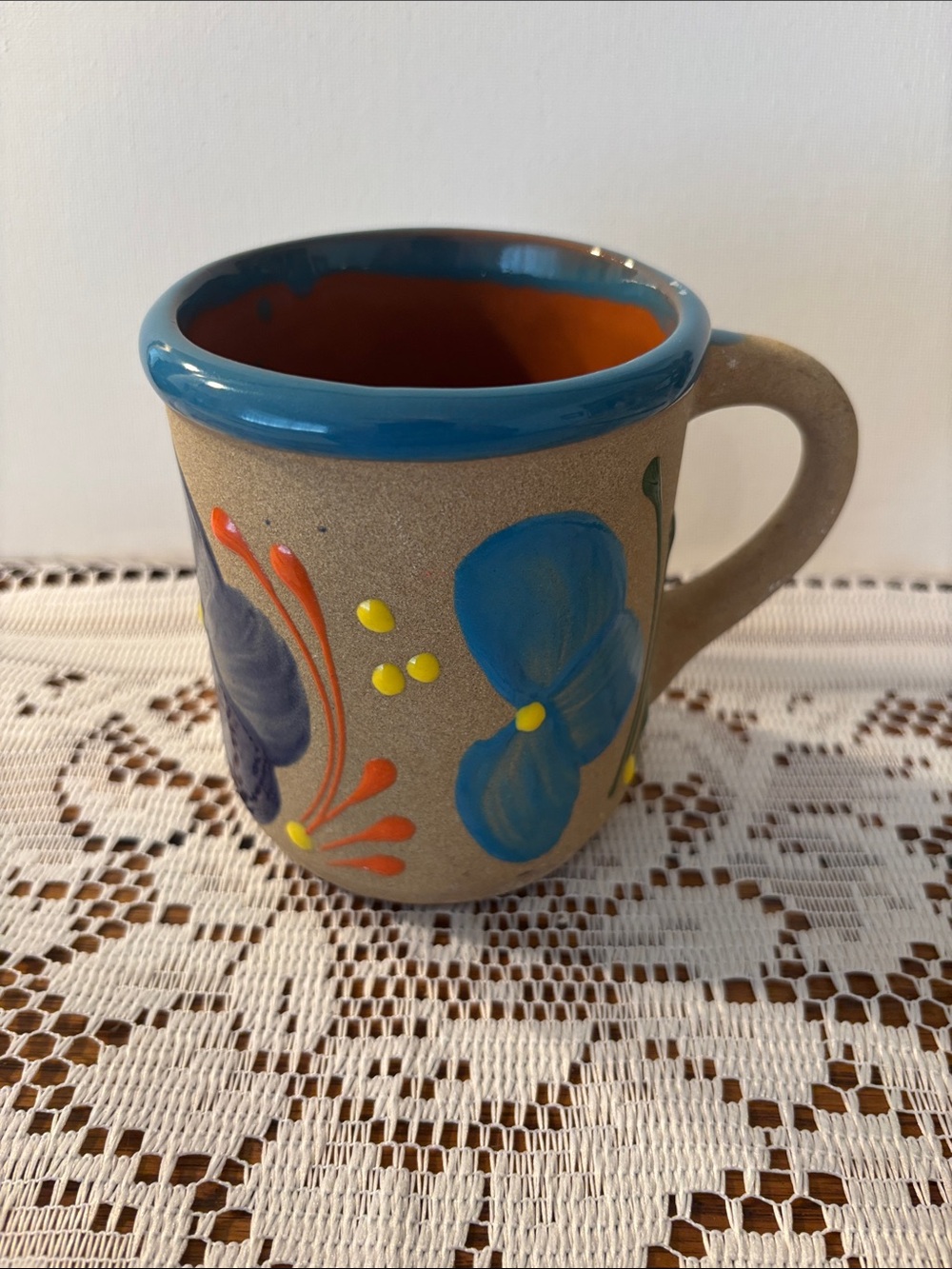 Hand-Painted Blue Floral Ceramic Mug - Blue
